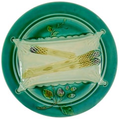 Antique Luneville, French Majolica Trompe L'oeil Napkin Asparagus Plate