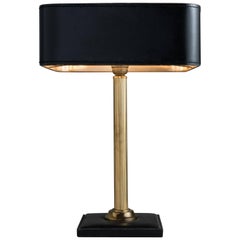 Stitched Leather and Brass Desk Lamp, circa 1970