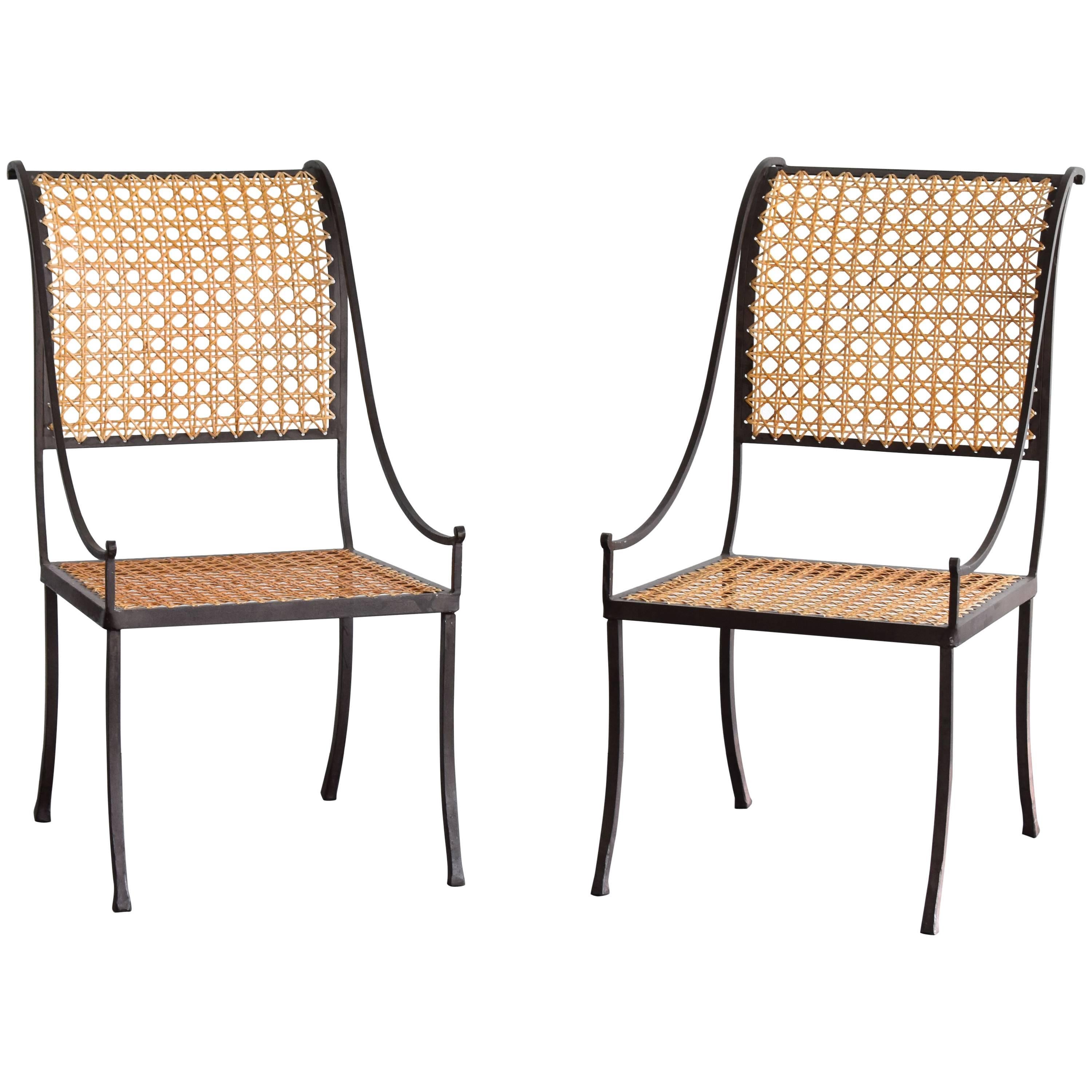 John Vesey, Pair of Wrought Iron and Cane Side Chairs, circa 1958