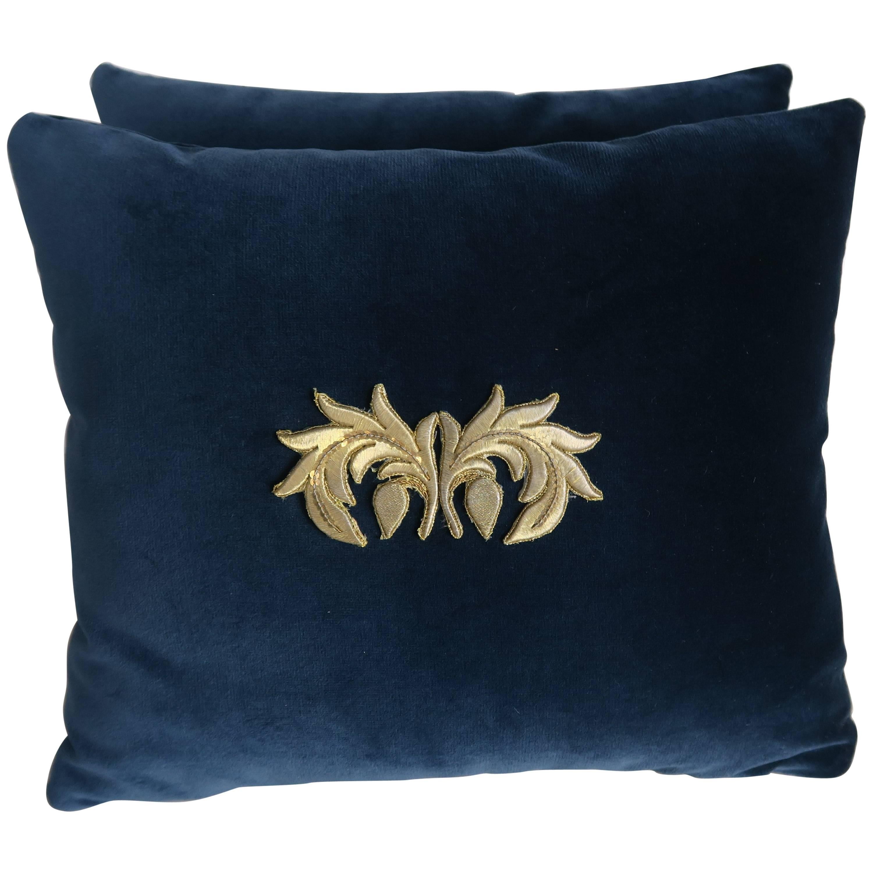 Pair of Metallic Gold Appliqued Pillows by Melissa Levinson
