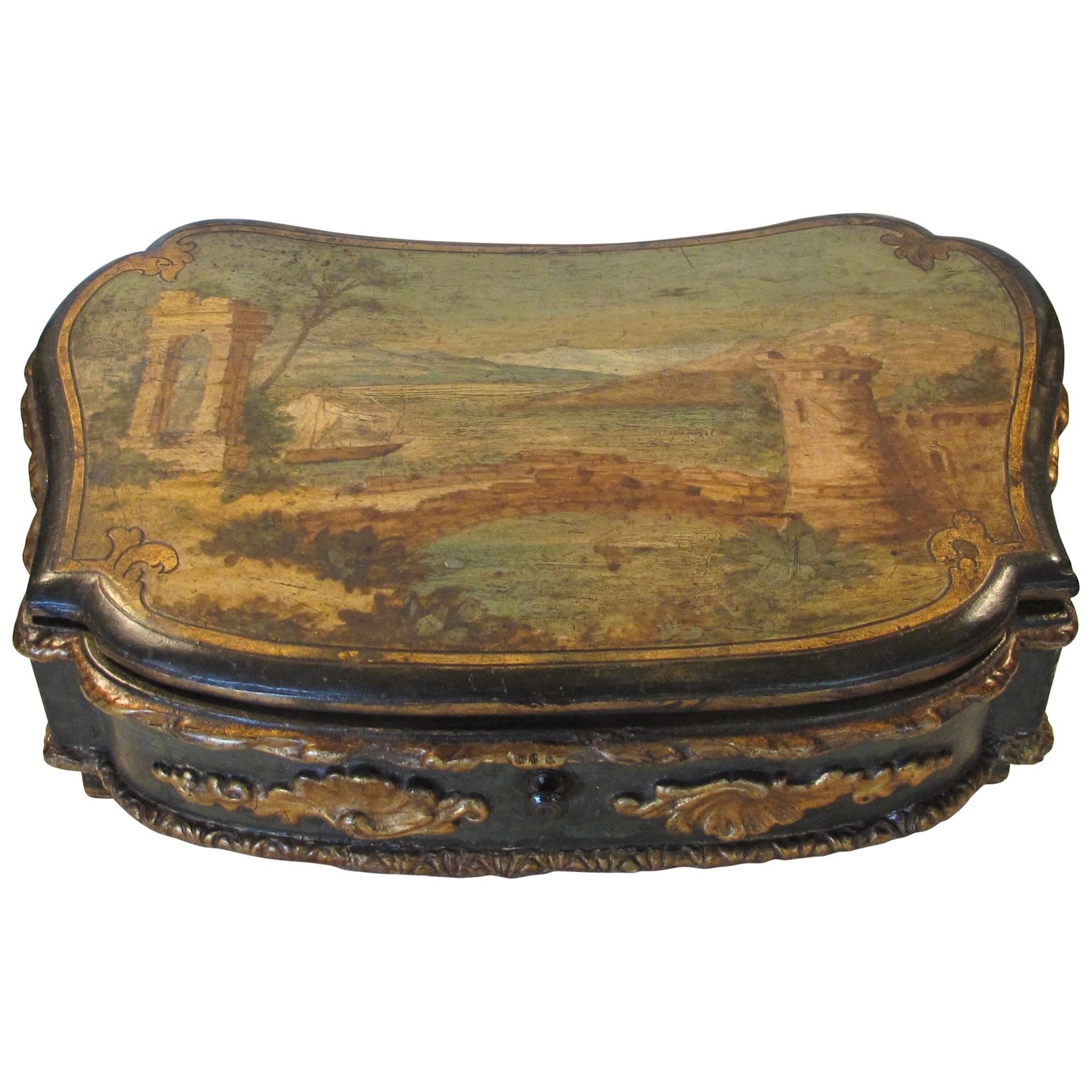 Hand-Painted and Decoupage Shaped Box, 18th Century