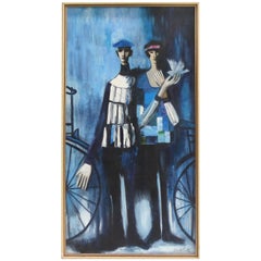 Vintage Mid-Century Modern Painting "The Bicyclist and the Flapper" by Gerald Smith