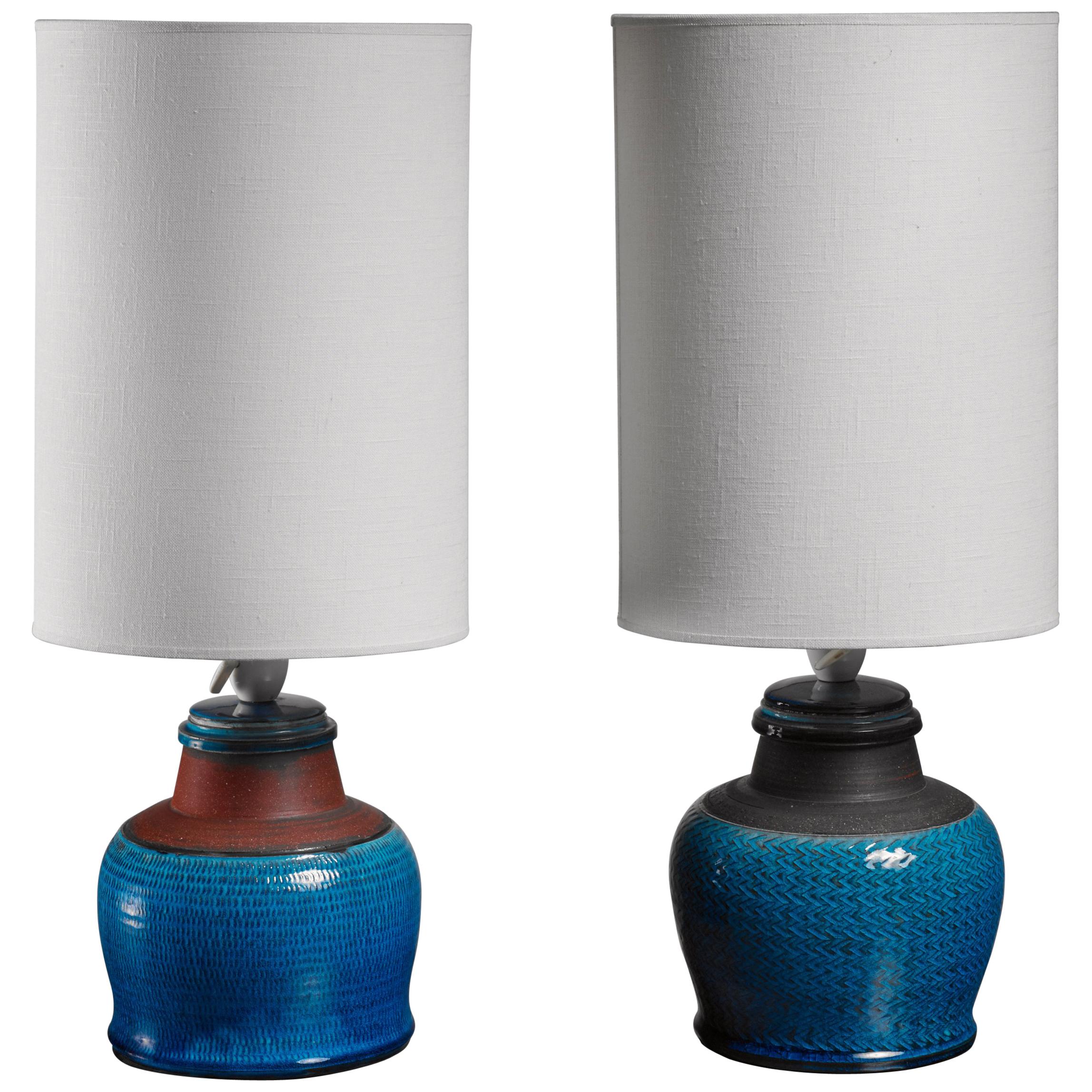 Pair of Kahler Ceramic Table Lamps, Denmark, 1960s