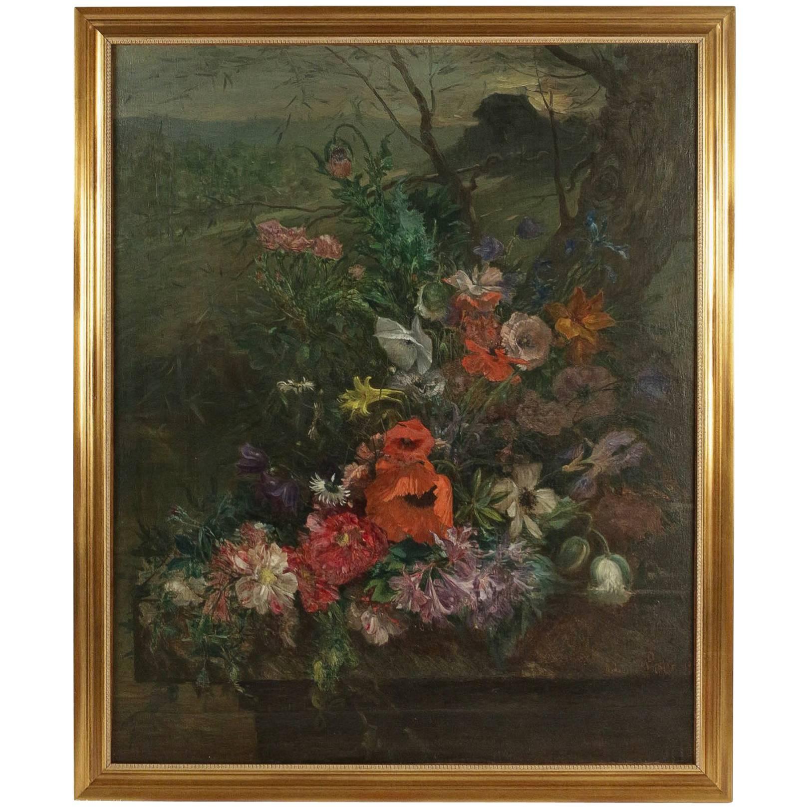 Ludovic Piette Oil on Canvas, Mid-19th Century Bouquet of Flowers, circa 1862