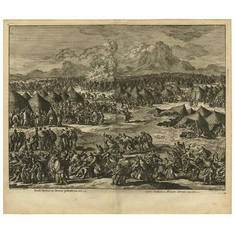 Antique Bible Print the Punishment of Korah, Dathan and Abiram by J. Luyken