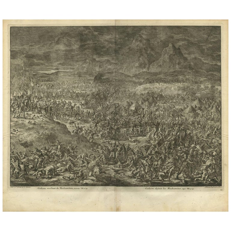 Antique Bible Print Gideon Defeats the Midianites by J. Luyken, 1743 ...