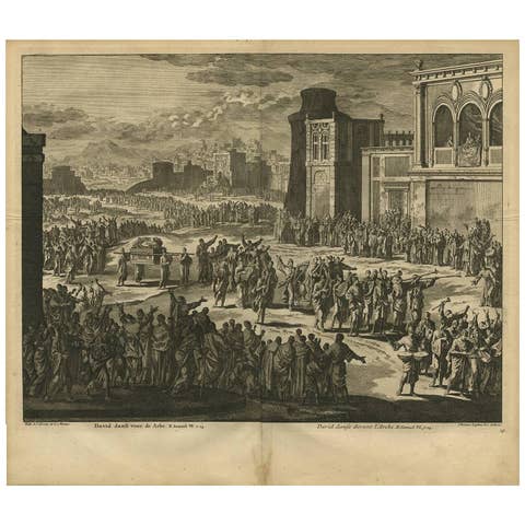 Antique Bible Print David Dancing for the Ark by J. Luyken, 1743