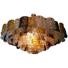1960s Rare Large Murano Glass Chandelier, Amber, Clear and Brown, by Mazzega
