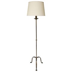 Iron Floor Lamp on a Tripod Base with a Dark Gold Patina