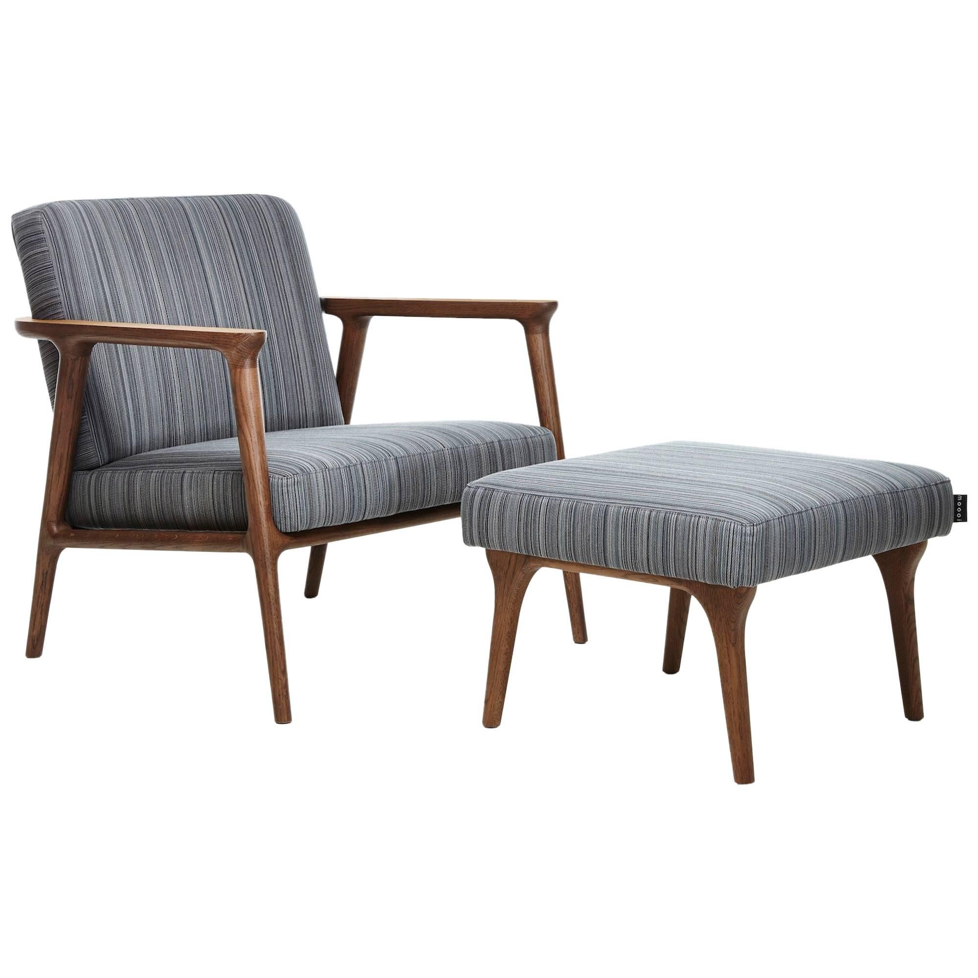 Moooi Zio Lounge Chair and Ottoman in Stained Solid Oak and Fabric or Leather For Sale