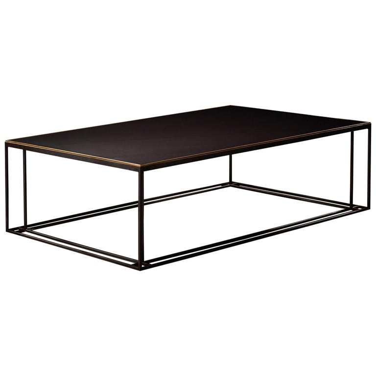 Slate Binate Art Deco Minimal Metal Coffee Table in Steel and Brass For