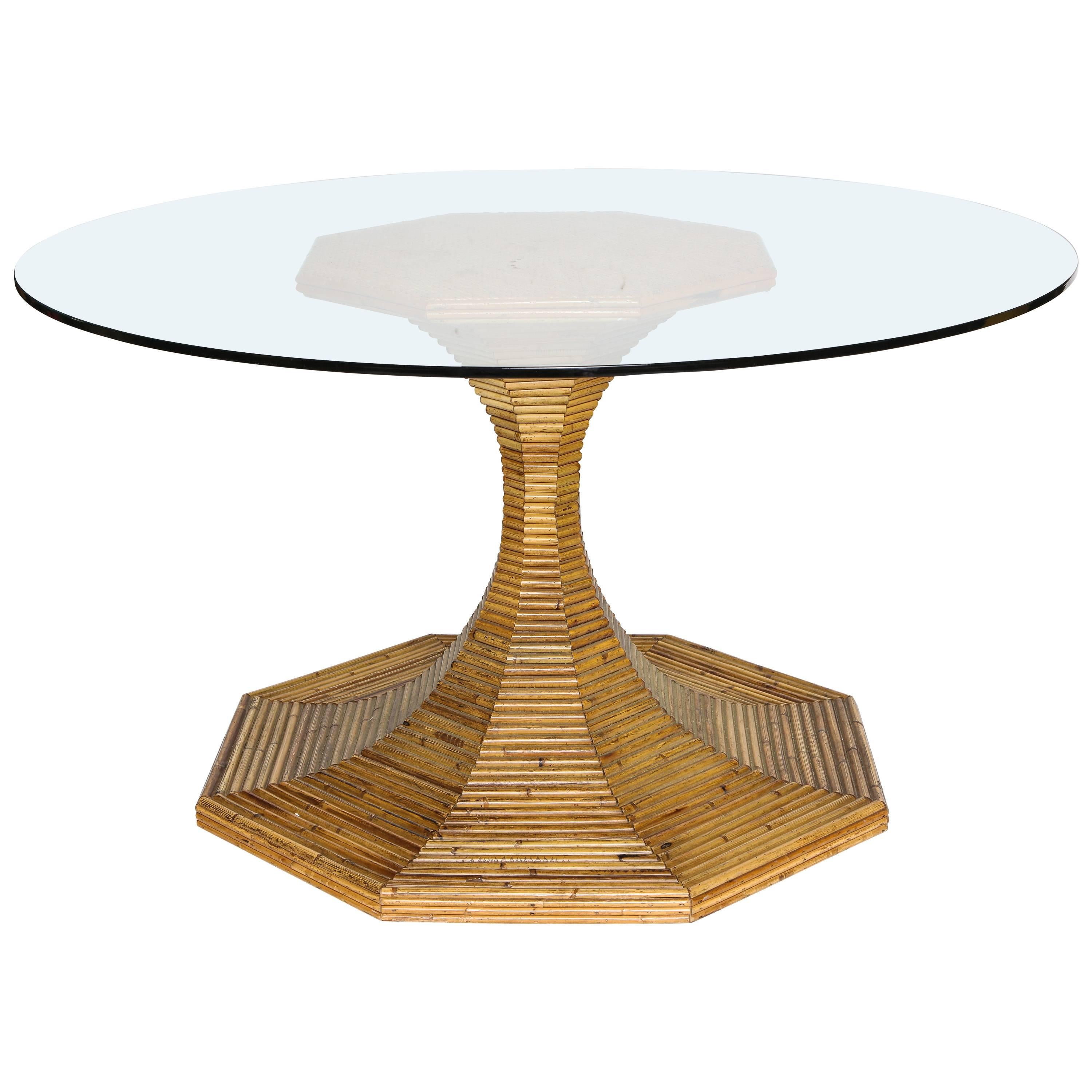 Elegant Vivai del Sud Rattan Bamboo Round Dining or Centre Table, Italy, 1970s