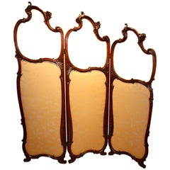 Antique Art Nouveau Mahogany Framed Three-Fold Dressing or Draught Screen