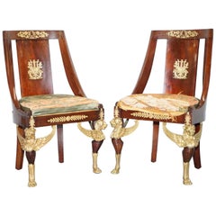 Antique French Sleigh Back Second Empire circa 1852 Mahogany Chairs Period Pair