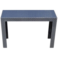 Modern Plexiglass Console Table with Anthracite Grey Metal Mesh Inlay