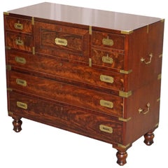 Rare Mahogany 1890 Military Campaign Chest of Drawers Drop Front Desk Secretaire