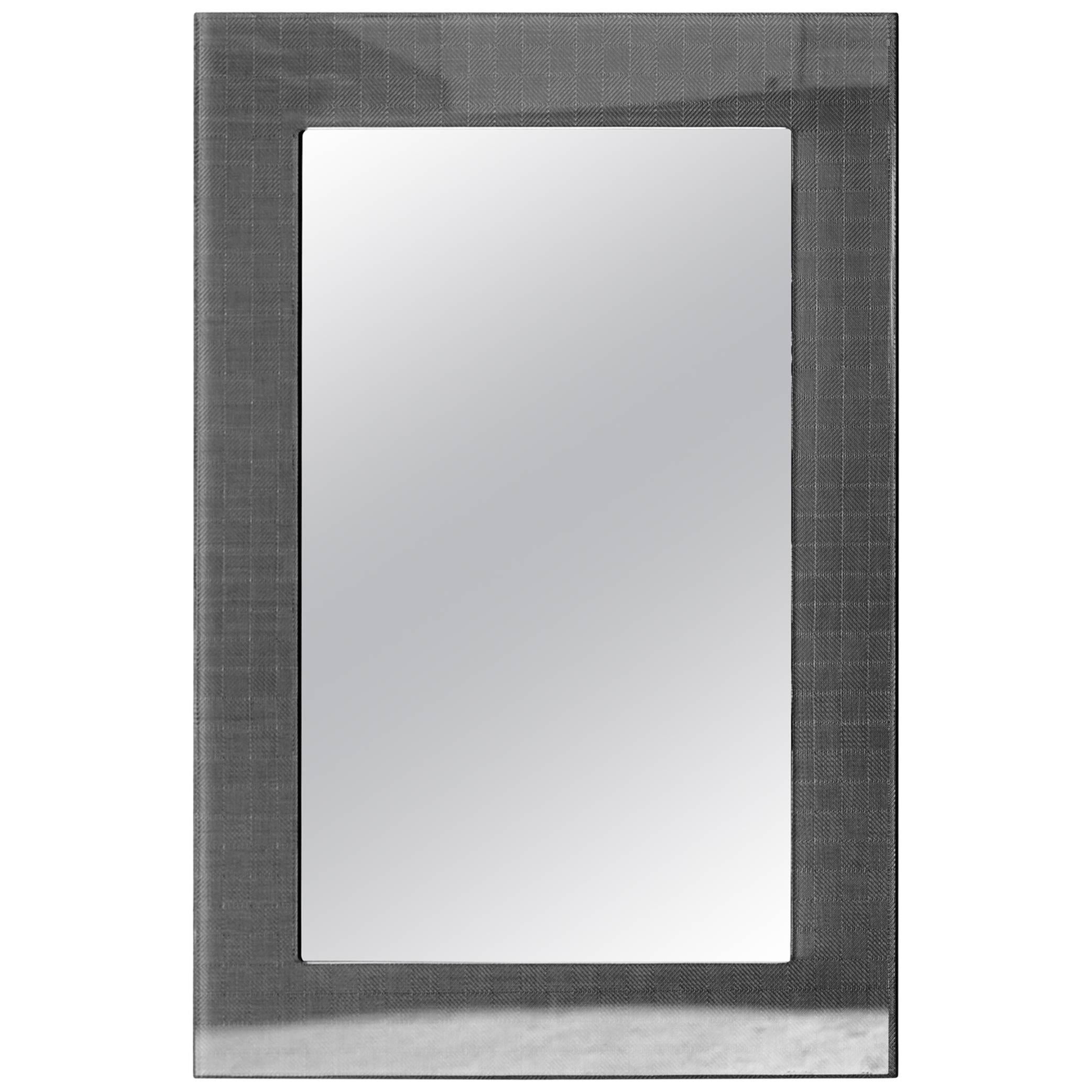 Modern Plexiglass Mirror with Anthracite Grey Metal Mesh Inlay For Sale