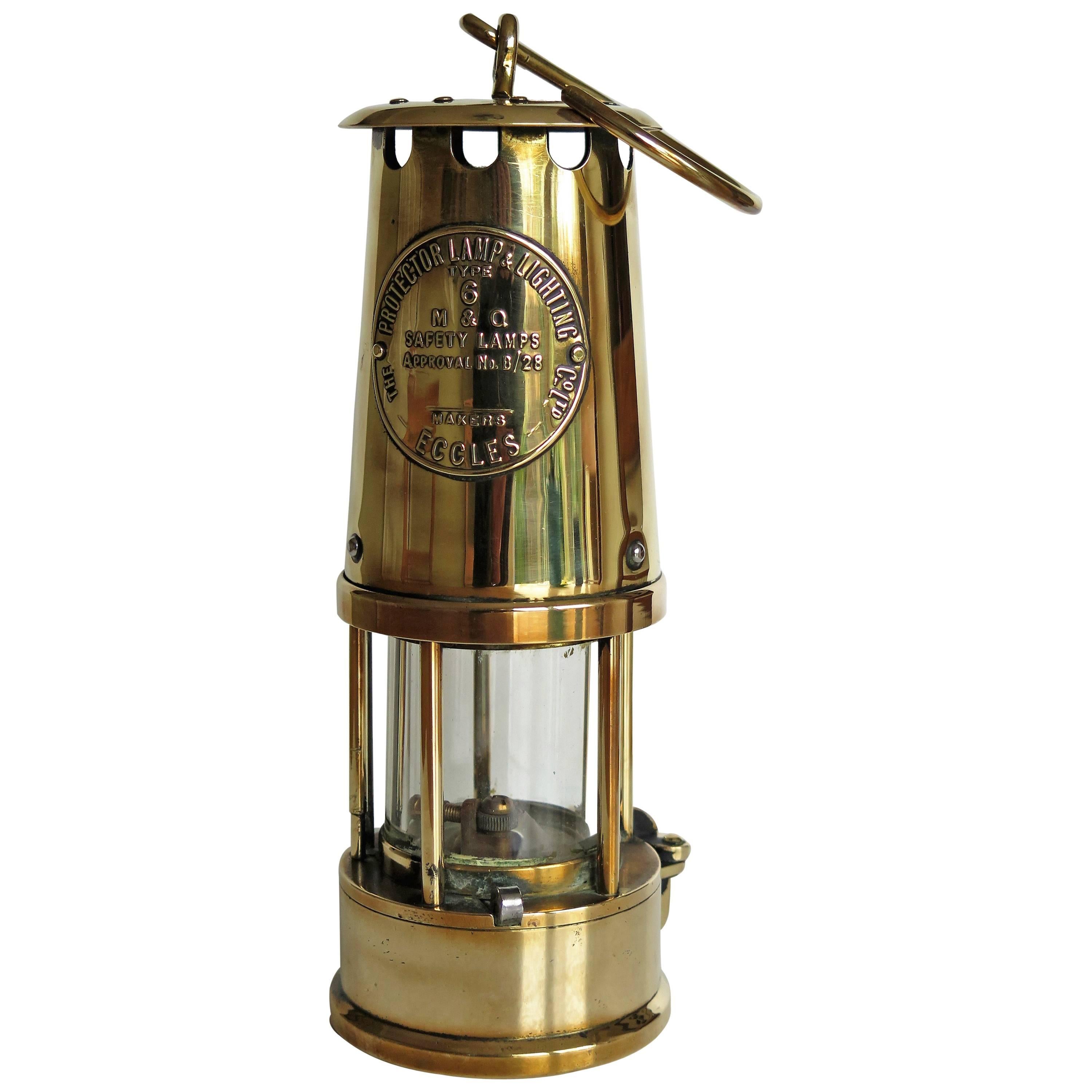 Miner's Lamp All Brass Eccles Type 6 Protector Lamp & Lighting Co, Circa 1930