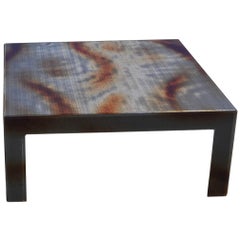 Modern Plexiglass Coffee Table with Flamed Black Metal Mesh Inlay