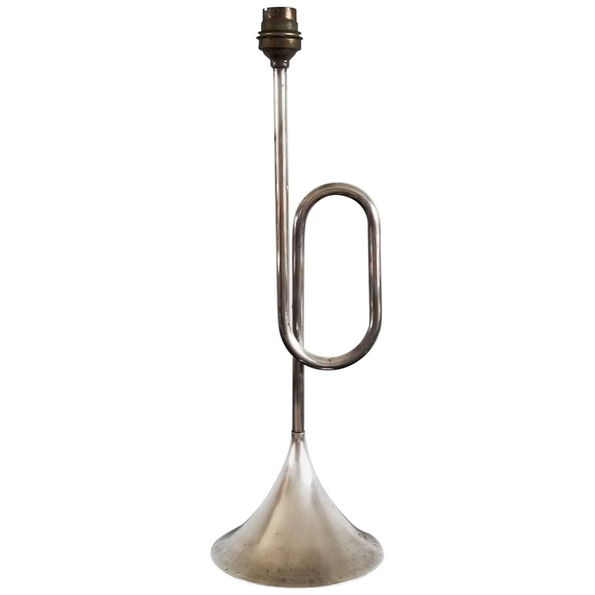 Silver Plated Trumpet Shaped Table Lamp France, 1970s For Sale