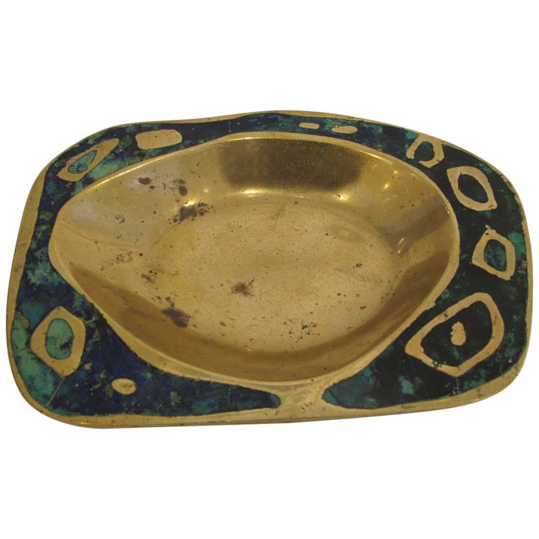 Cast Brass and Azure Stone Dish by Pepe Mendoza