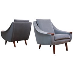 Pair of Danish Modern Teak and Mohair Lounge Chairs