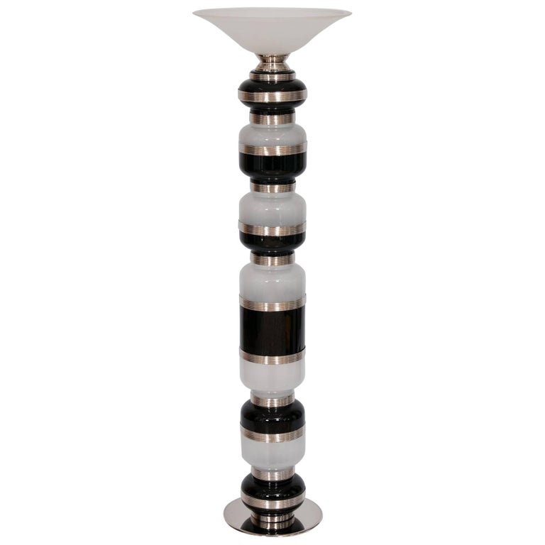 Italian Venetian, Floor Lamp, blown Murano Glass, Black and White