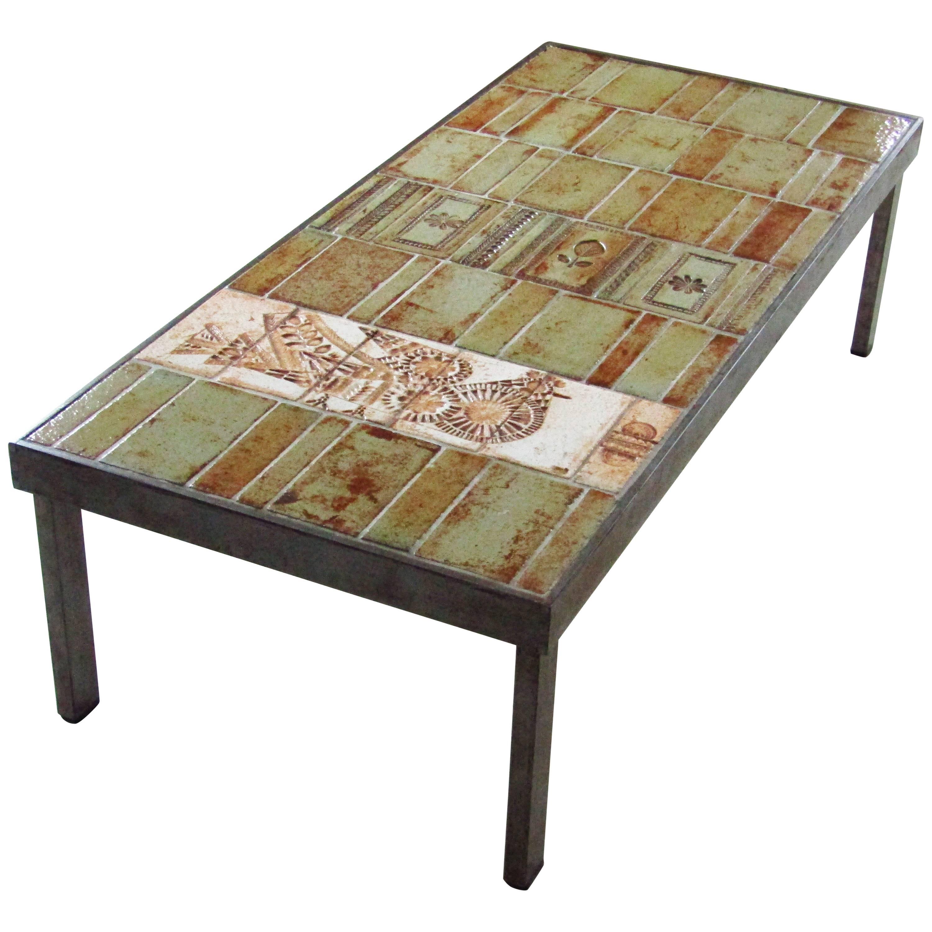 Midcentury French Ceramic Coffee Table by Roger Capron, Vallauris, 1960s