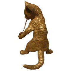 Austrian Vienna Gilt Bronze Figurine of a Cat Playing with a Ball of Wool
