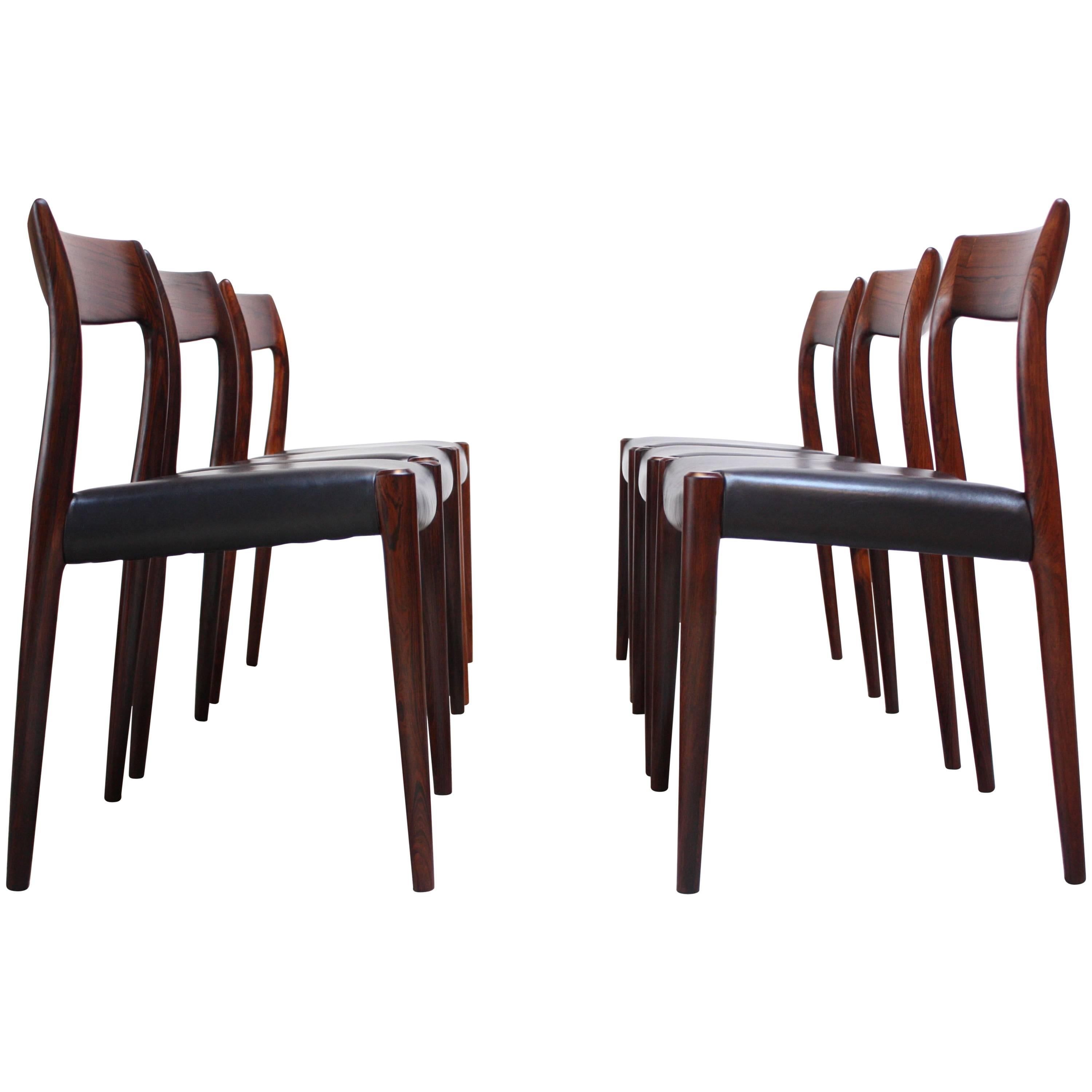 Set of Six Rosewood #77 Dining Chairs by Niels O. Møller 