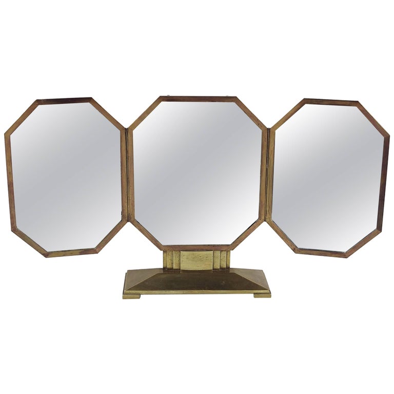French Art Deco Bronze Vanity Mirror For Sale at 1stdibs