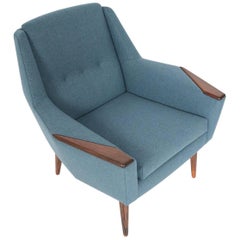 Atomic Danish Modern Midcentury Rosewood Lounge Chair in Cerulean Wool