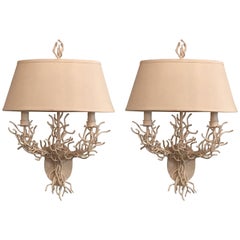 Pair of Metal Coral Wall Light Sconces Palm Beach Oversized