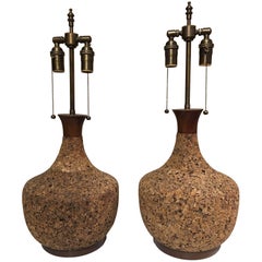 Pair of Midcentury Cork Lamps