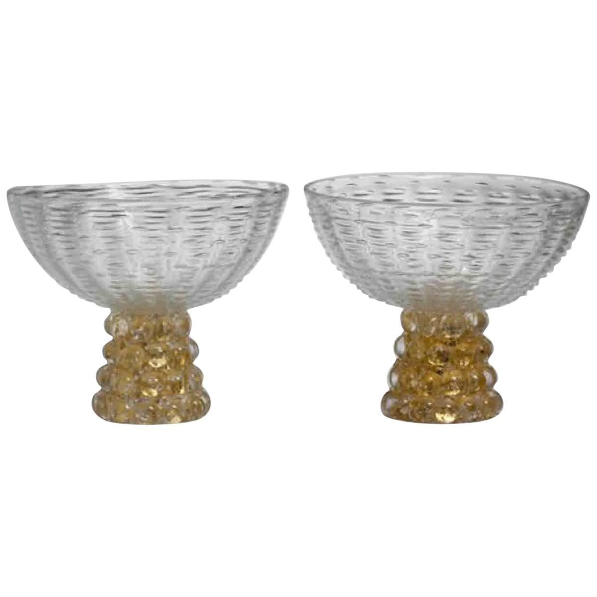 Barovier Murano Pair of Art Deco Pedestal Bowls with Lenti Bases For Sale