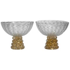 Barovier Murano Pair of Art Deco Pedestal Bowls with Lenti Bases