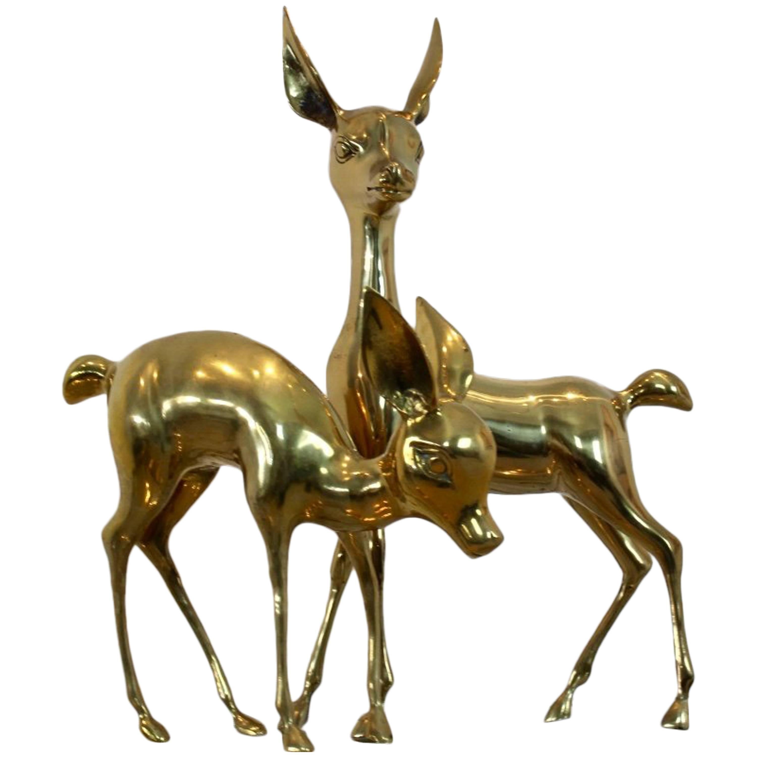 Exclusive Set of Extra Large ‘Bambi’ Brass Deer Sculptures, France, 1970s