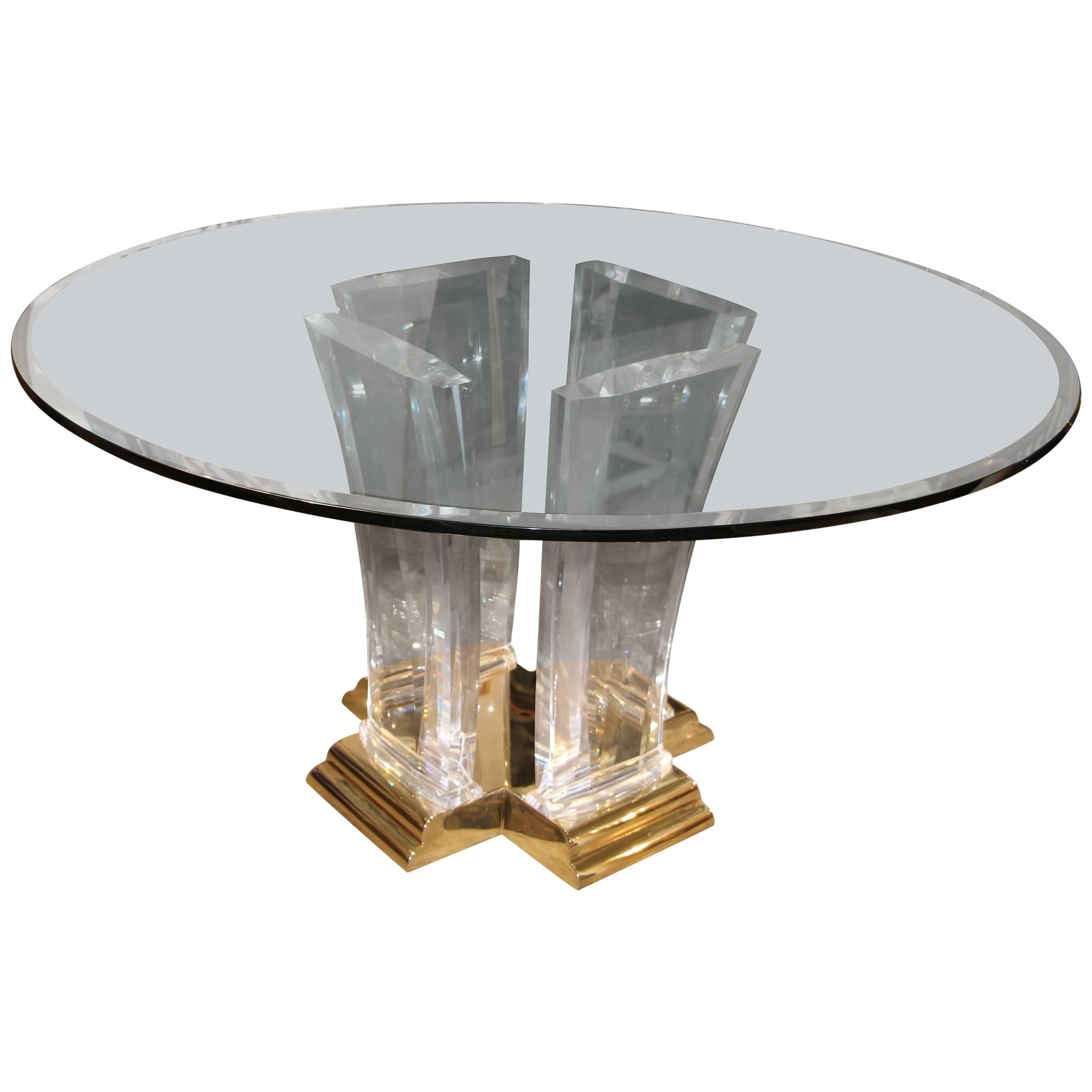 Jeffery Bigelow Brass Lucite and Glass Dining Table