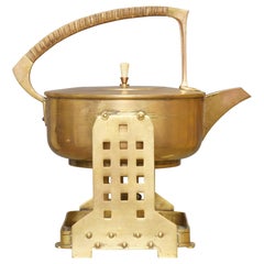 Jan Eisenloeffel Brass Spirit Kettle on Stand, circa 1905