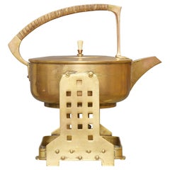 Antique Jan Eisenloeffel Brass Spirit Kettle on Stand, circa 1905