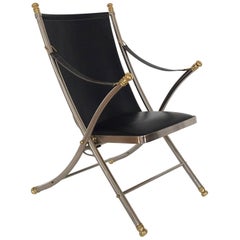 Folding Steel and Brass Campaign Chair by Maison Jansen, Italy, 1970s