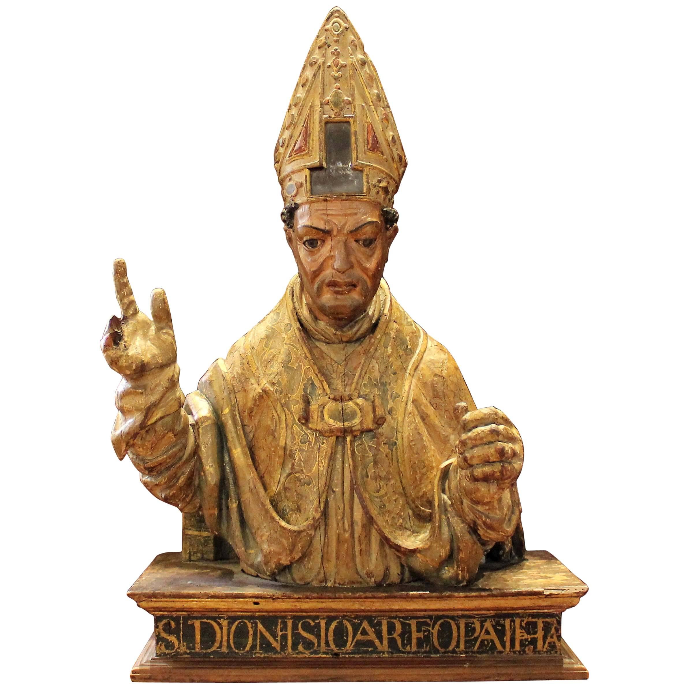 16th Century Polychrome Reliquary Bust of St. Dionysius the Areopagite