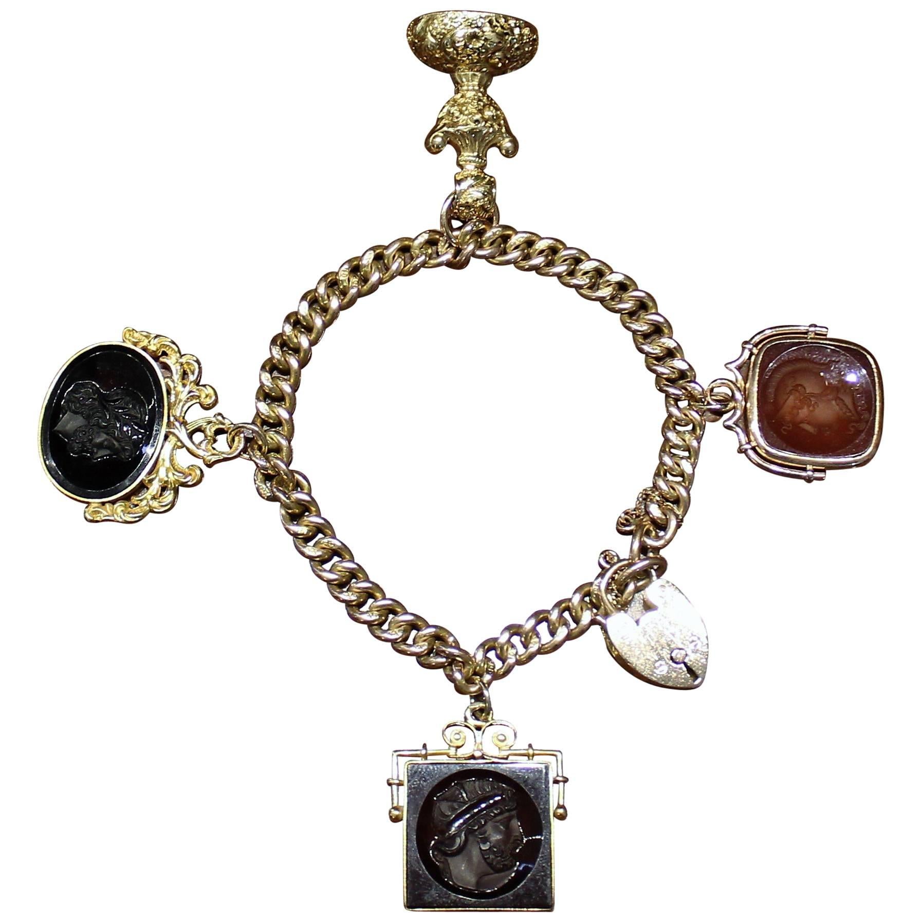 Georgian Gold Bracelet with Locket and Four Carnelian Intaglios For Sale