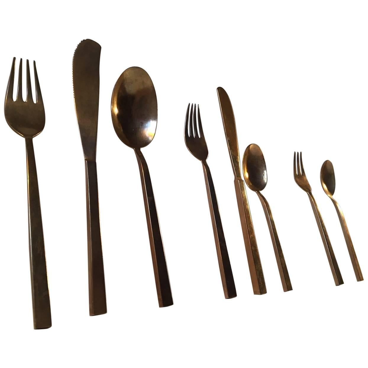 Full Set Scanline Bronze Cutlery Flatware by Prince Sigvard Bernadotte, 109 Pcs
