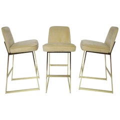 Set of Three Brass Bar Stools in the Manner of Milo Baughman by Tri-Mark