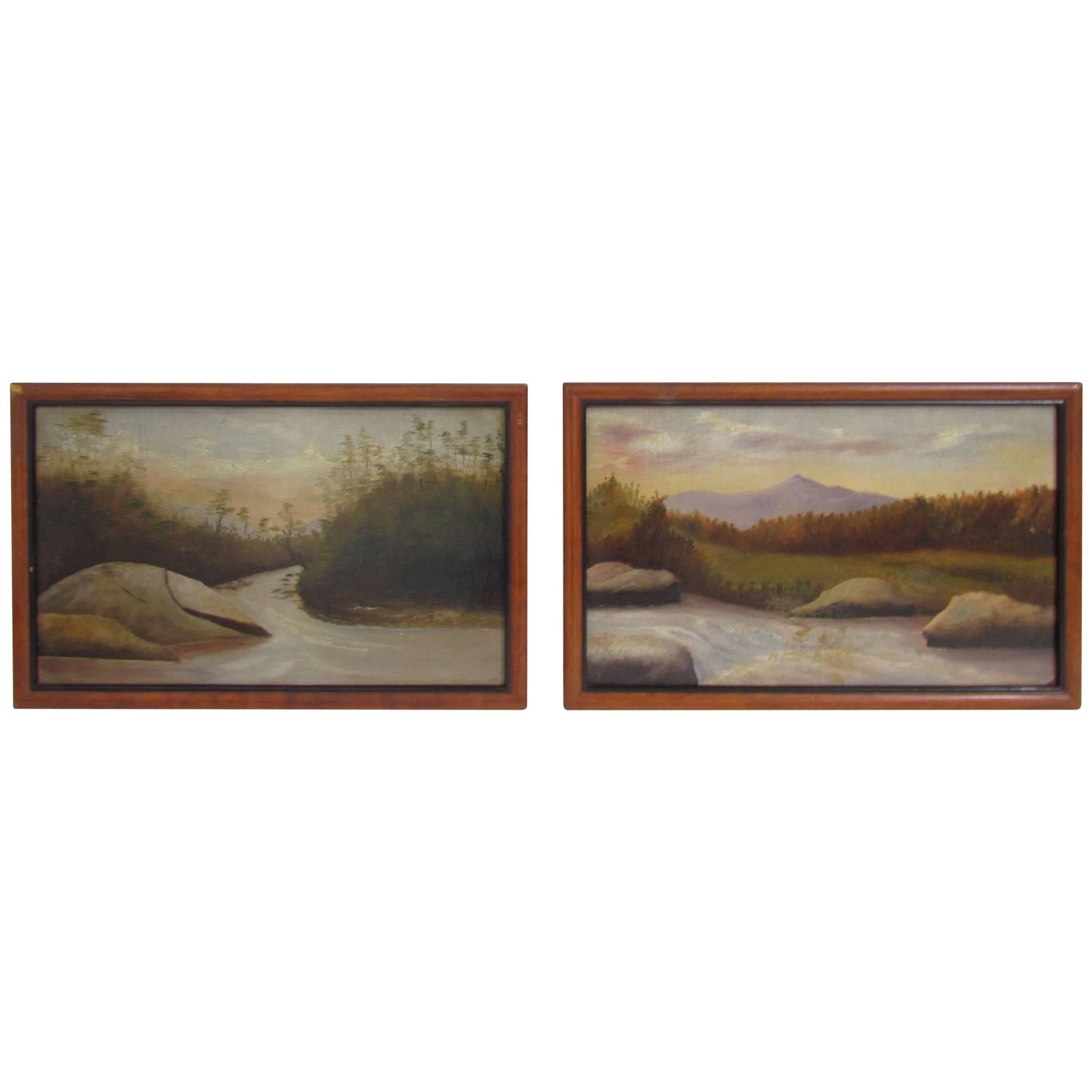 Pair of Hudson River School Landscape Oil Paintings, Maine, circa 19th Century