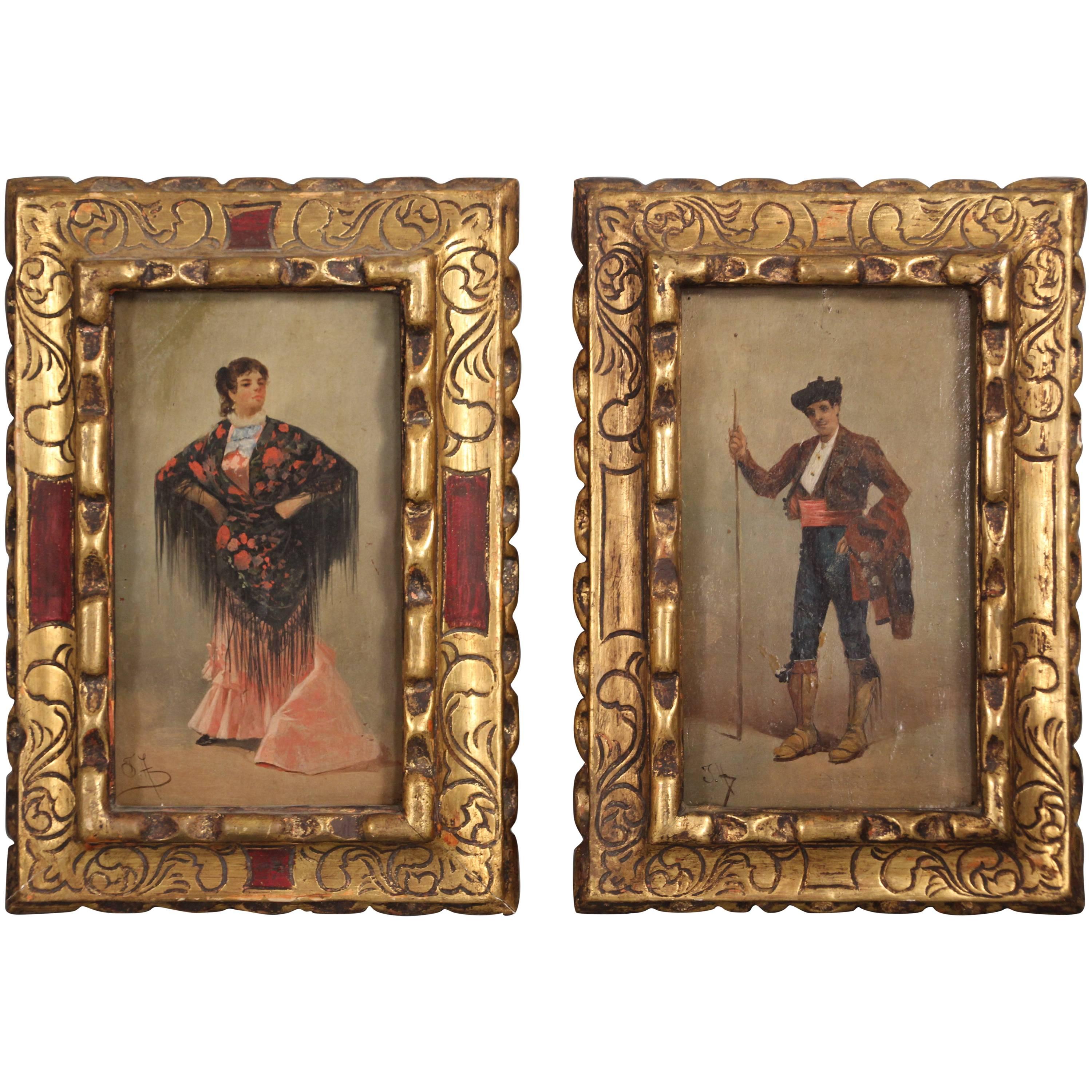 Pair of Spanish 19th Century Oil Paintings of Dancers