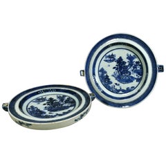 Chinese Export Blue and White Porcelain Hot Water Plates, circa 1780-1800