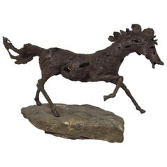 Brutalist Bronze Sculpture of a Wild Horse, circa 1960s