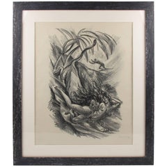 Charcoal Drawing Lithograph 'Tales of the Parrot' by A. Uzarski, Signed, 1919